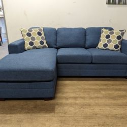 Modern Blue Couch with Reversible Chaise