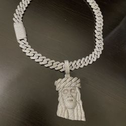 New Custom VVS Moissanite Jesus Pendant Cuban Set PASS DIAMOND TESTER