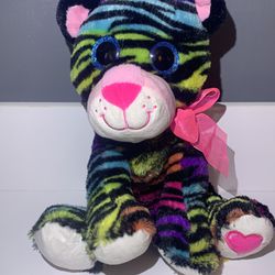 Hug Fun Rainbow Cat Colorful Tiger Big Eyes Plush Stuffed Animal Toy Kid Snuggly
