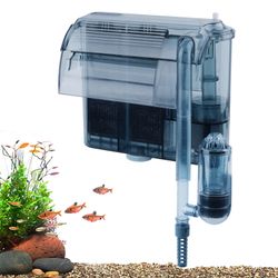 106 GPH Hang-On Aquarium Filter with Dual Chambers & Surface Skimmer