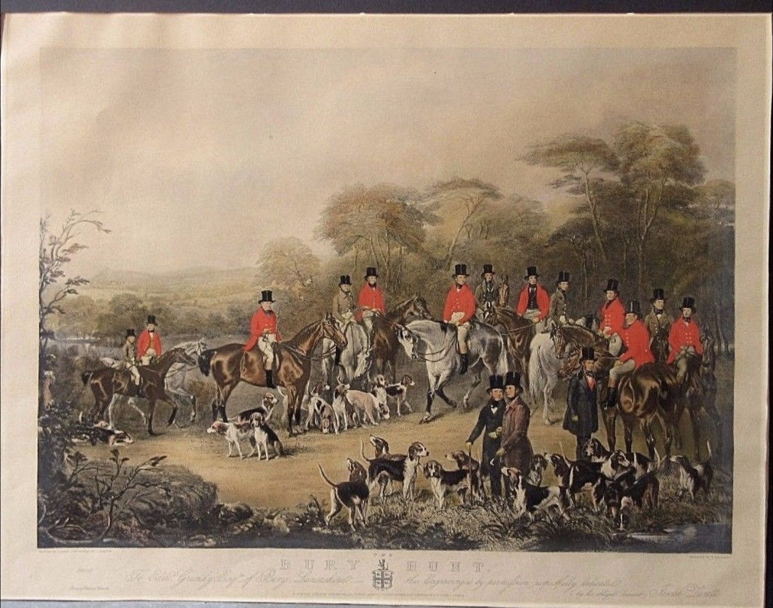 THE BURY HUNT AQUATINT PROOF 1840 ENGLISH ENGRAVING by F BROMLEY AGAR MAIDEN