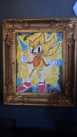 Super Sonic Fan Art Painting in Gold Frame