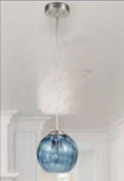 Catalina 7.5" X 7.5" Blue Glass Bulb With Variable Hanging Length In Brushed Nickel