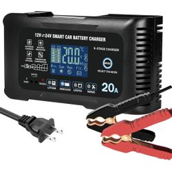 20Amp: 12/24V Smart Car Battery Charger – Automatic Maintainer, Trickle Charger & Desulfator with Overcharge Protection & Temperature Compensation