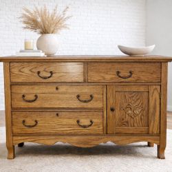 Vintage Solid Oak French Country Dresser / Sideboard with Cabinet Door