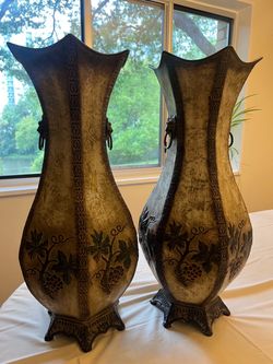 Large Embossed Grape/Vines Metal Flower Vases 24"