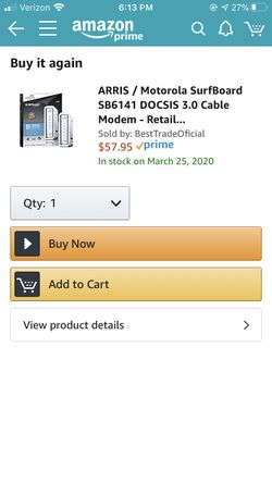 ARRIS SURFboard SB6141 8x4 DOCSIS 3.0 Cable Modem - Retail Packaging- White