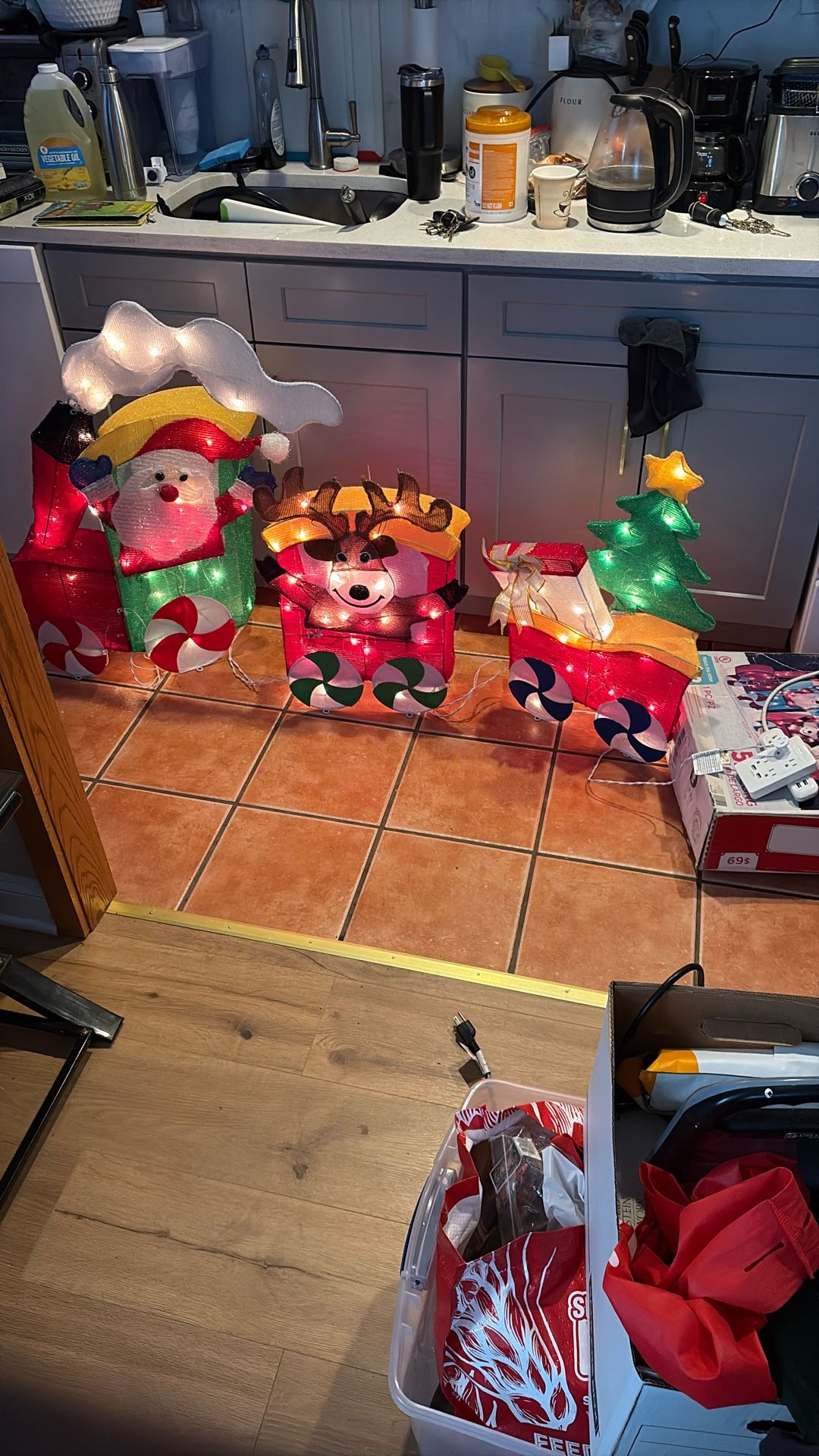 Holiday Time Light Up Train Santa Reindeer Gift And Tree 5’3” Long 