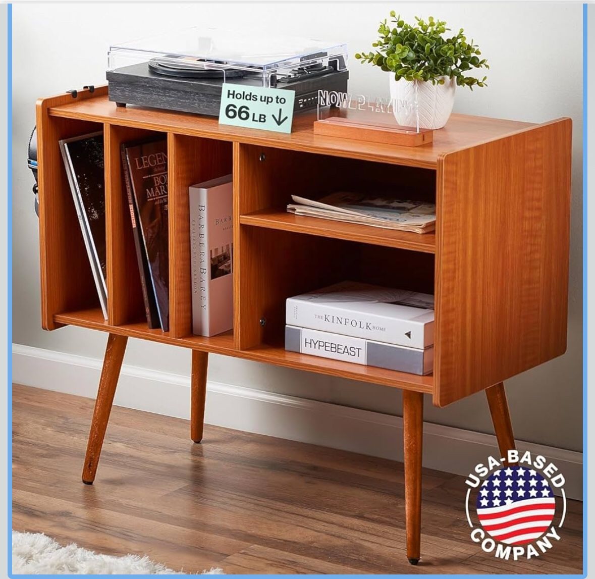 NEW/SEALED LOFT + IVY Record Player Stand with Vinyl Storage – Turntable Table with Shelves and Back