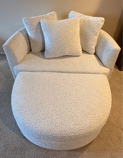 Aiden & Ivy Oversized Bouclé Chair with Storage Ottoman – $200