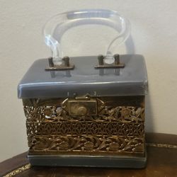 Estate Sale Find Vintage Lucite Punched Brass Box Purse Metal Dorset Rex