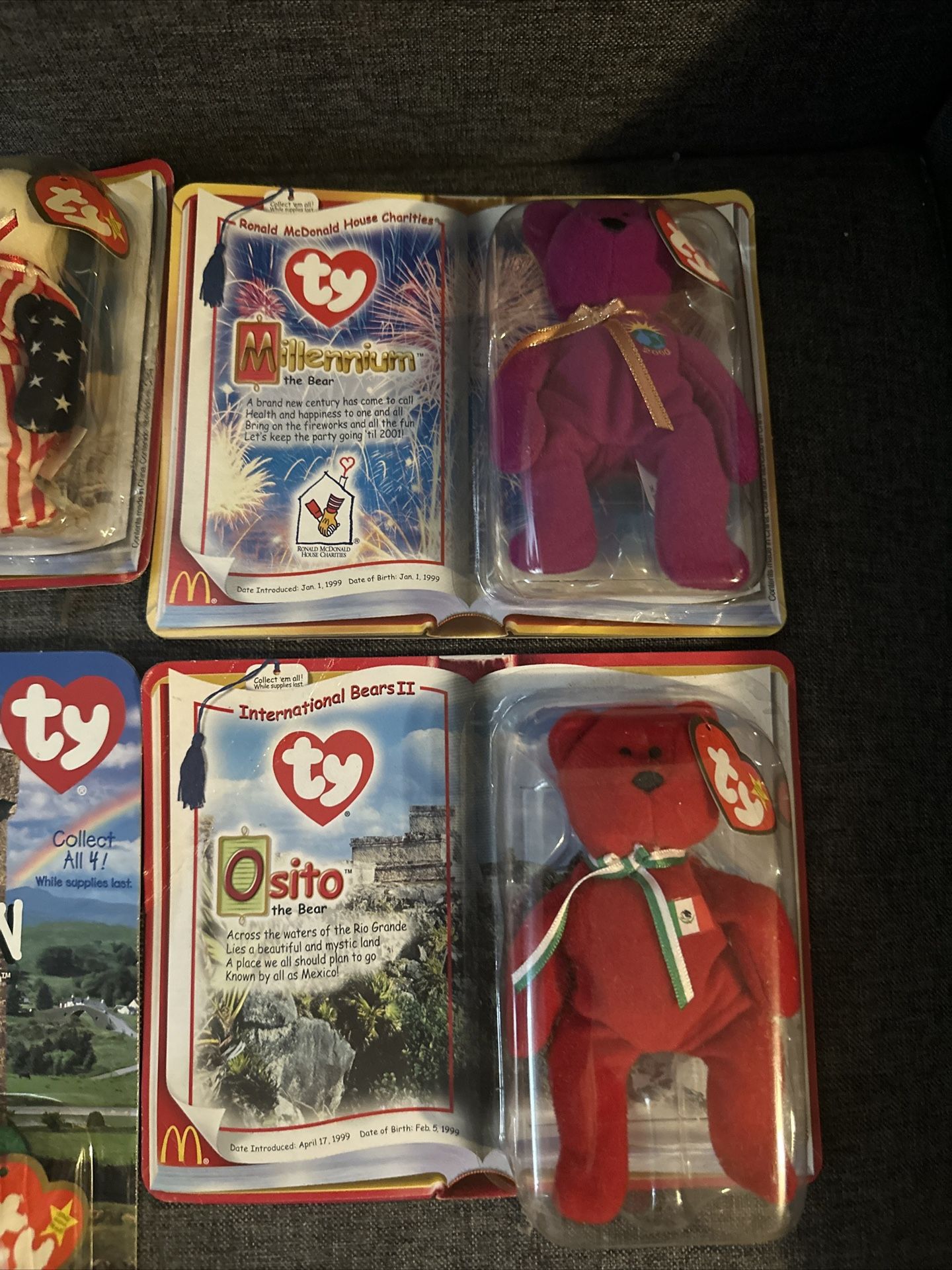 TY Beanie Babies, Collectible,Antique,Rare,Vintage, Full Set. International McDonald’s. New In Box, Bears, UK, With Tags. 9 In Total