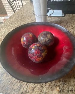 Red Decorative Bowl with Mosaic Balls
