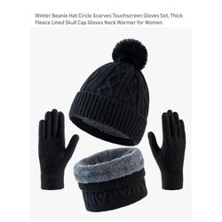 Brand new Winter Beanie Hat Circle Scarves Touchscreen Gloves Set, Thick Fleece Lined Skull Cap Gloves Neck Warmer for Women  Whitestone/Flushing, Que