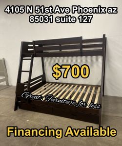 Bunk Bed Twin Over Full Cherry Wood With Drawers Brand New