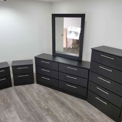 Dresser Whit Mirror, Chest And 2 Nightstands - Cómoda Con Espejo, Gavetero Y 2 Mesitas De Noche 