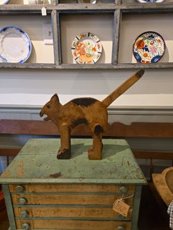 Primitive Folk Art Wooden Cat