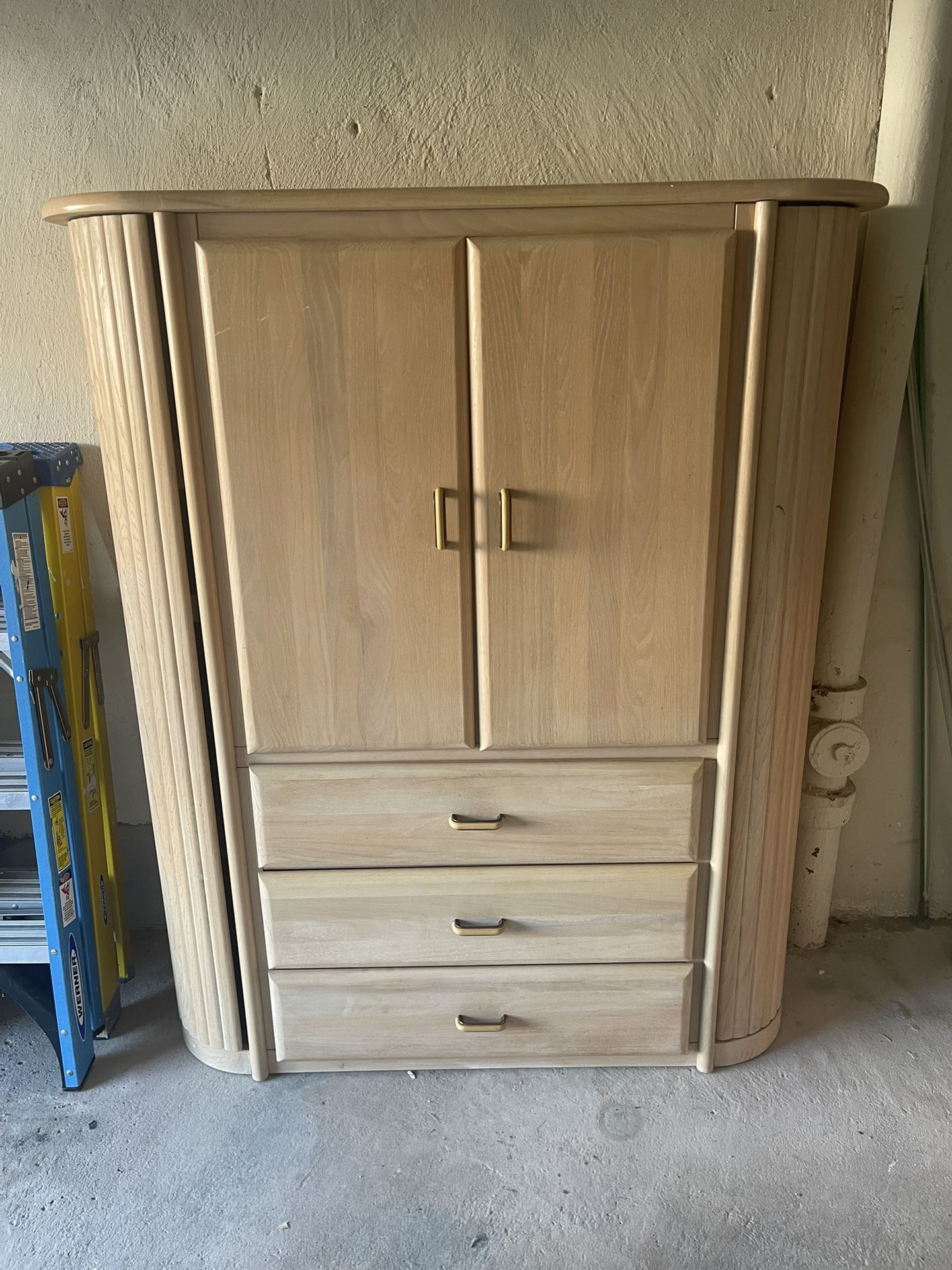 (OBO) Solid Wood Vintage Wardrobe / Armoire with Drawers – Light Finish
