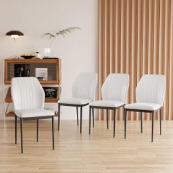 Dining Chairs Set of 4, Upholstered Leather Mid-Century Modern Chair, Kitchen Chair with Metal Legs for Room, Living Waiting Farmhouse