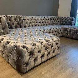 Brand New/ Gray Velvet Double Chaise Sectional, Seccional, Couch/ Delivery Available 