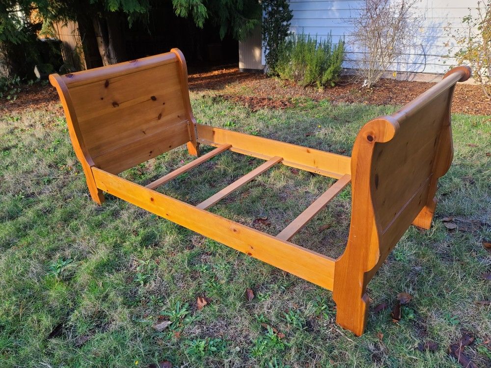 Twin Sleigh Bed Frame - Solid Pine Wood
