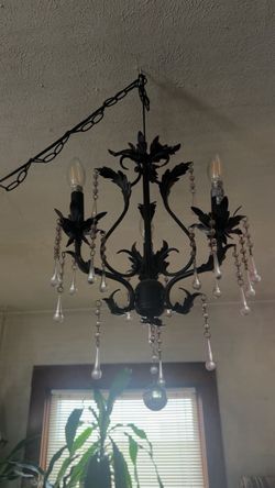 Black Iron Chandelier with Crystal Bead Drops