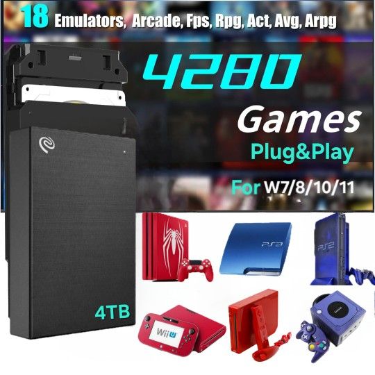 4TB HDD, With 4280 Video Game Hard Drive Plug and Play for Win 8.1/10/11 Available Today Pls Read Description