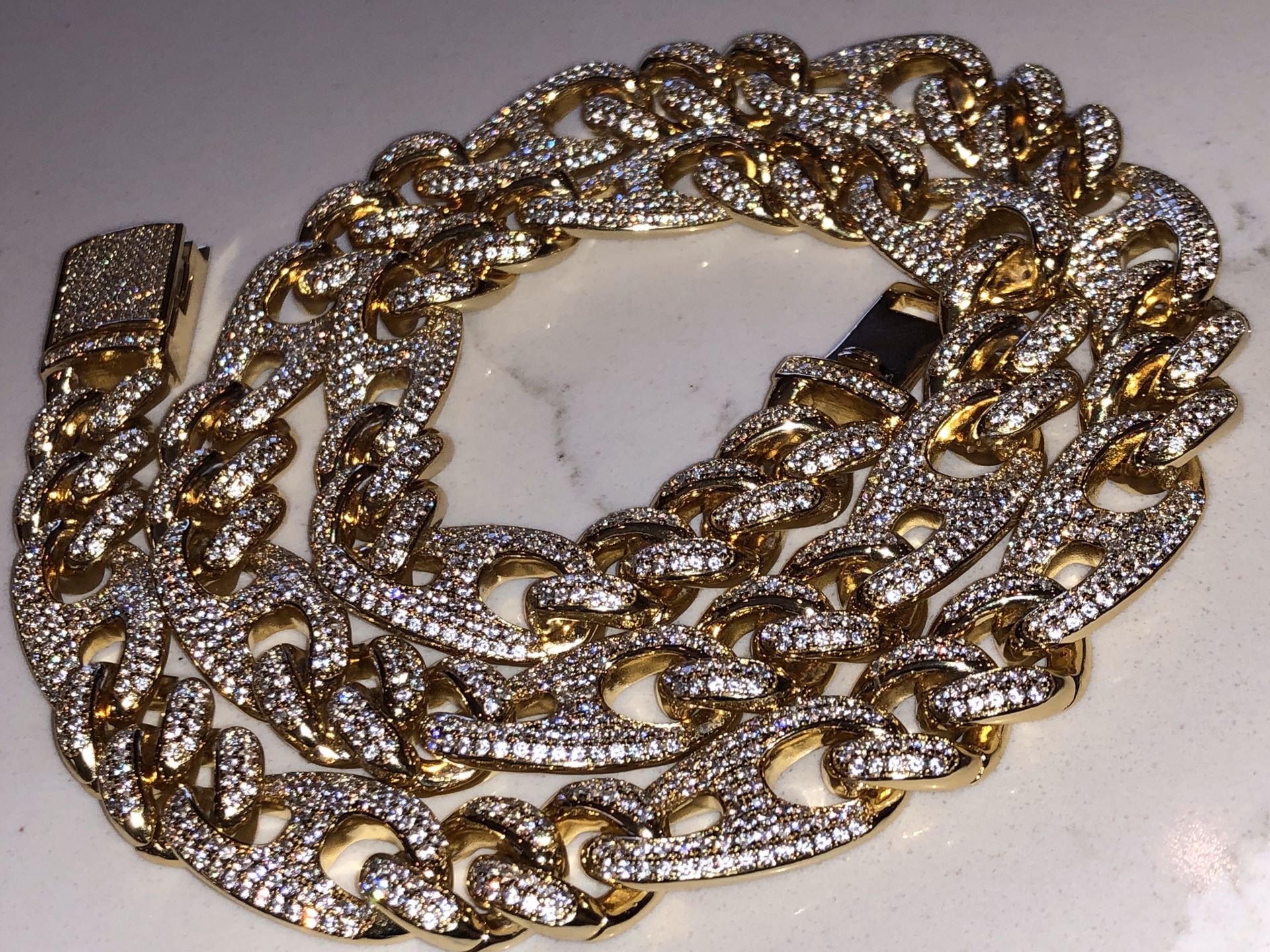 New jewelry iced out gold filled 12 mm mariner link chain necklace box lock created diamonds