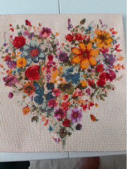 Diamond art heart with flowers. The picture without the 1 inch border measures.