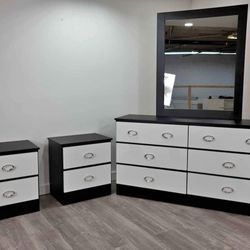 Dresser with Mirror and 2 Nightstands ⚜️ Cómoda con Espejo y 2 Mesas de Noche 