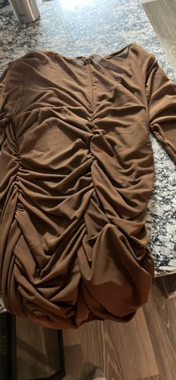 Brown Ruched Long Sleeve Mini Dress