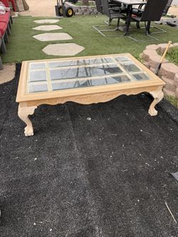 Solid Wood With Glass Insert Claw Foot Center Console Coffee Table