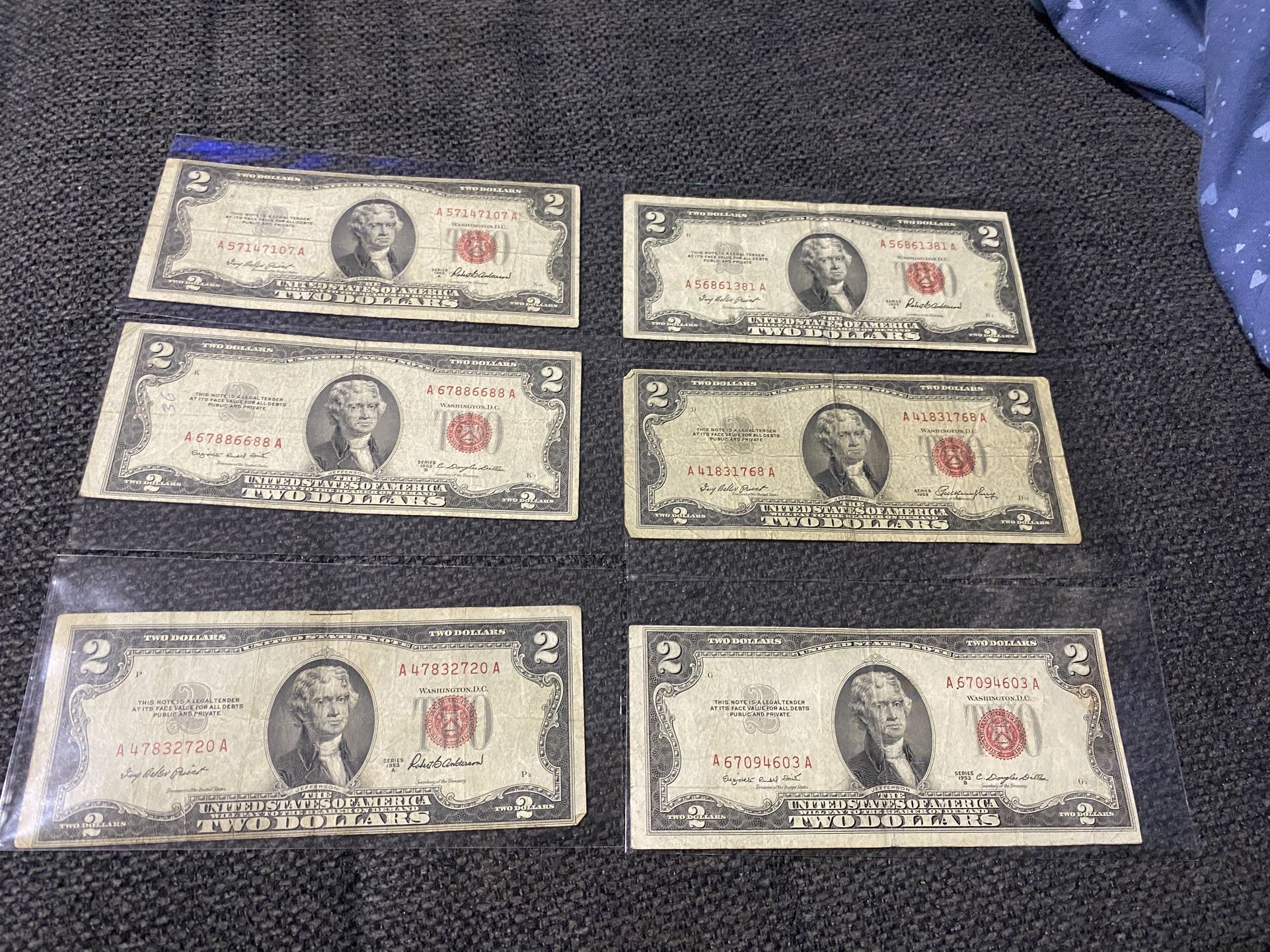 Billetes De $2 Sello Rojo Serie 1953 A,B