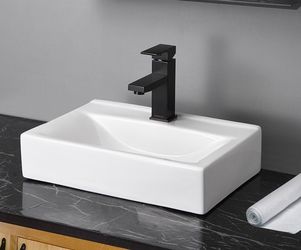 18" Rectangle Bathroom Vessel Sink Vanity Pop up Drain Ceramic Basin Lavatory
