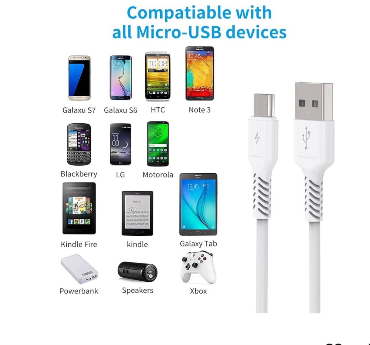 USB A to Micro USB Charging Cord Cable for Android Samsung Galaxy S7 J7 HTC LG Kindle $2/each