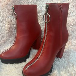 Platform Front Zip Chunky Heel Ankle Boots