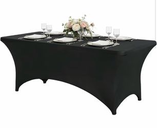 CWK 6FT Stretch Spandex Table Cover for Rectangular Tables - Elastic Fitted Tablecloth for Folding Tables, Wrinkle Resistant