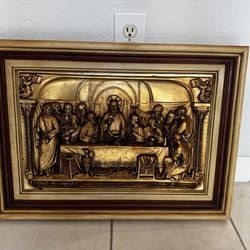 painting of the Last Supper in high relief. 25 1/2” X19”