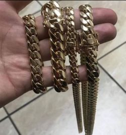 14MM Cuban Set 14K Gold Plated Does Not Loses Color