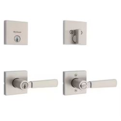 Kwikset Perth Keyed Entry Handle and Single Cylinder Deadbolt Combo Pack featuring SmartKey Security in Satin Nickel=809