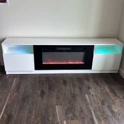 TV Stand Up To 90” With Electric Fireplace Included