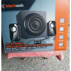 Blackweb PC Stereo Speakers With Subwoofer BWA17HO011 Power Bass MP3 Input (contact info removed)58886

