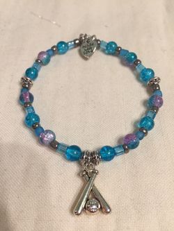 Handmade Stretch Bracelet with Glass Beads and Baseball and Bat Charm (35)