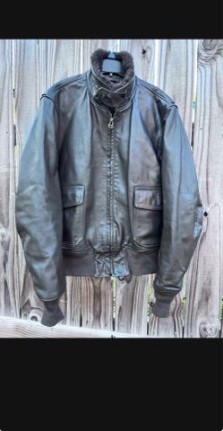 Beautiful Vintage 1970’s USN US Navy Leather Flyer’s Intermediate Type G-1 Bomber Flight Jacket, Size 46