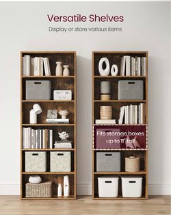 6-Tier Bookshelf, Storage Organizer, 23.6 x 9.5 x 63.2 Inches Particleboard and MDF, for Home Office, Rustic Brown, CUSTOS Collection ULBC166X01