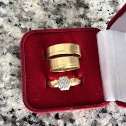 Engagement ring and husband and wife wedding band for sale