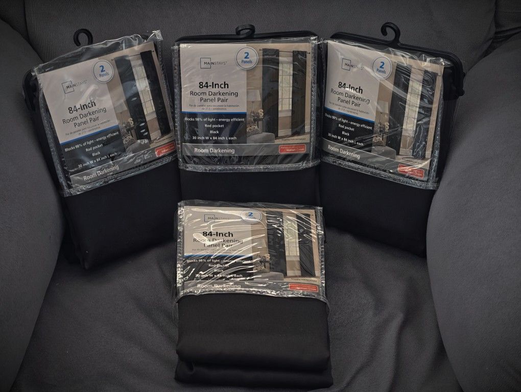 Mainstays 30in W X 84in L Room Darkening Panel Pair, Black Woven - New