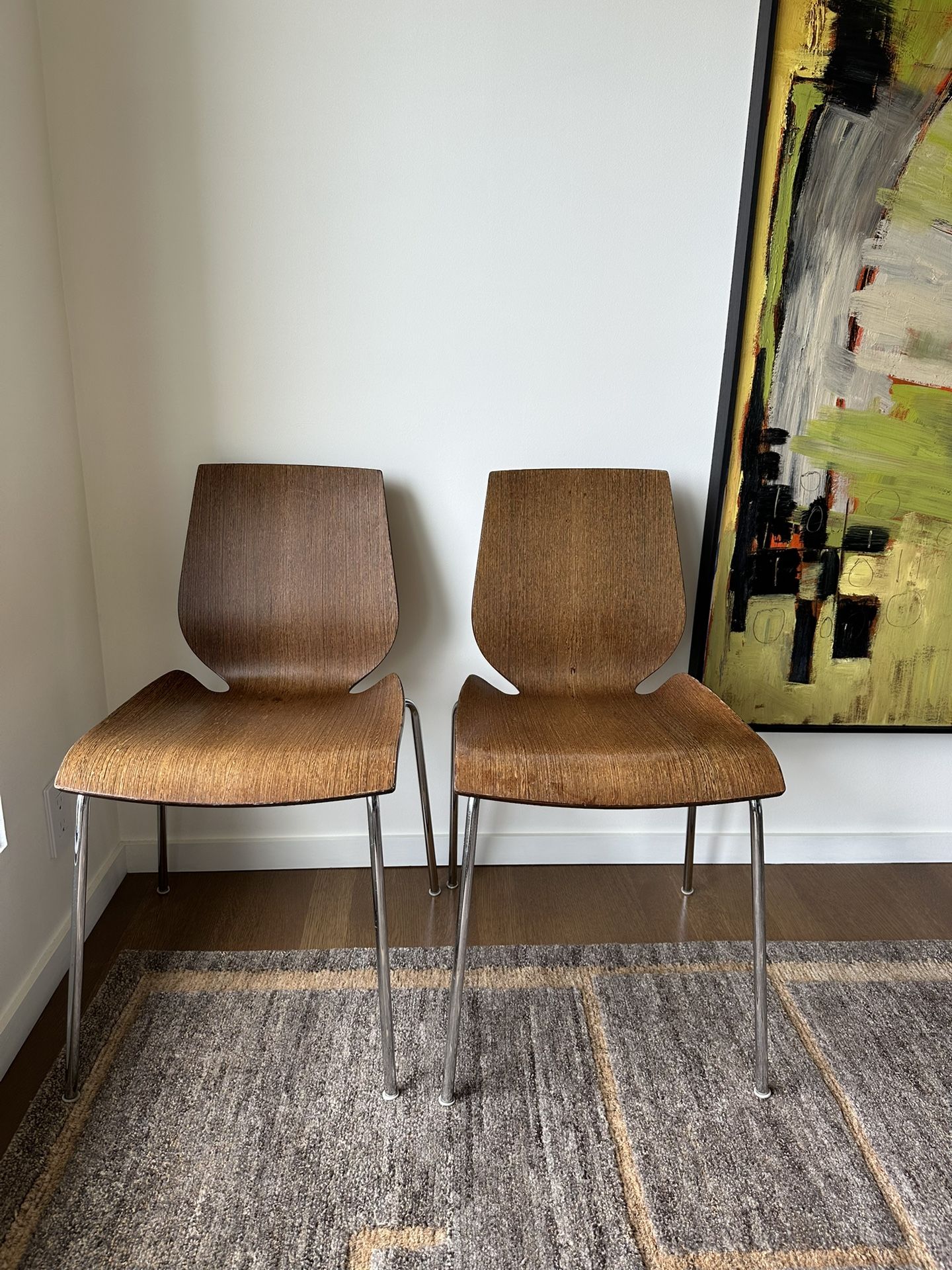 Wood and Chrome Italian Chairs By Zamora