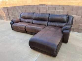 Brown Leather Sectional Sofa with Chaise