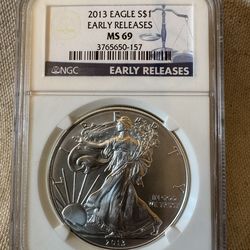 2013 $1 American Silver Eagle NGC MS69 Early Releases Blue Label (S20)